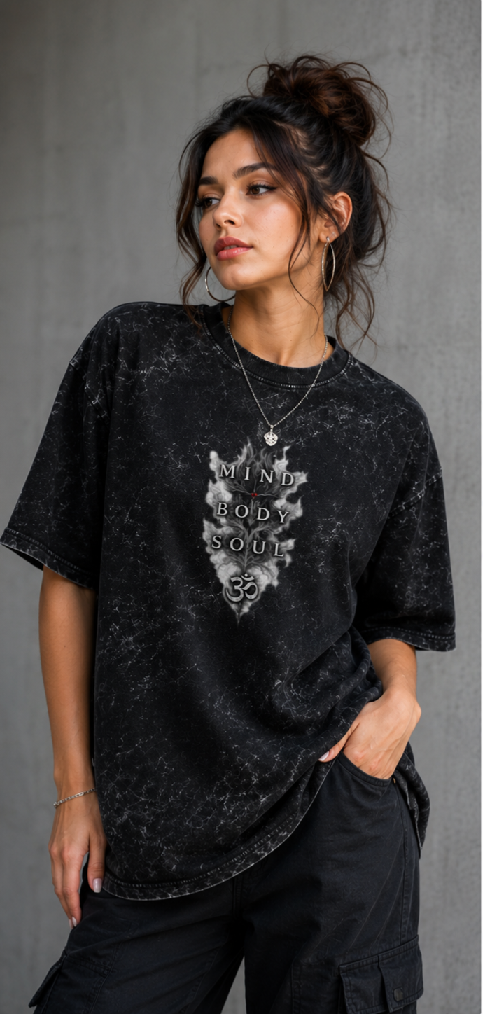 Om Unisex Acid Washed Oversized Tee