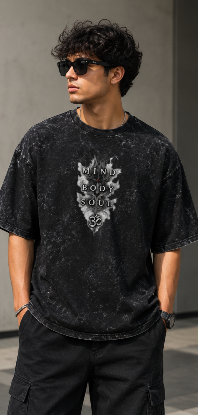 Om Unisex Acid Washed Oversized Tee